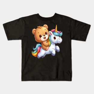 Cute Bear Riding a Happy Unicorn Kawaii Kids T-Shirt